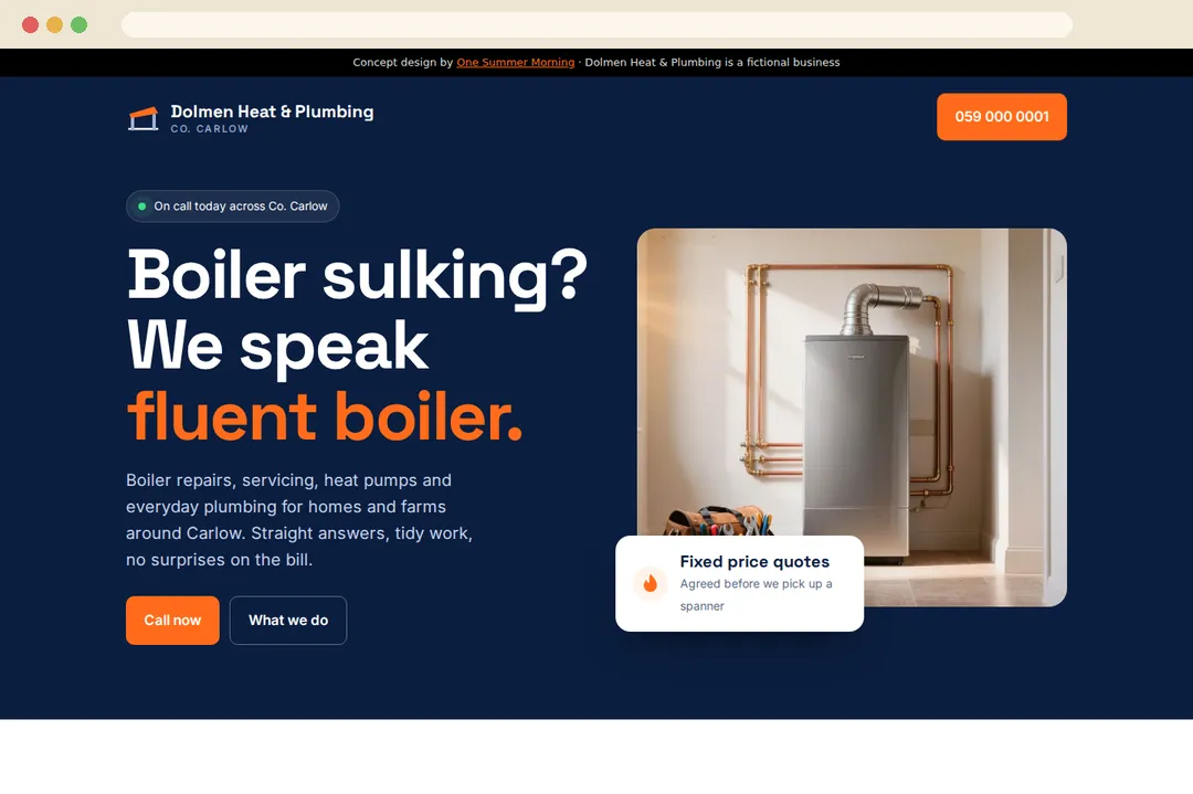 Dolmen Heat and Plumbing concept homepage