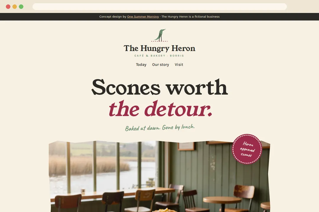 The Hungry Heron concept homepage